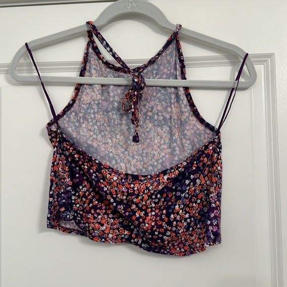 Aeropostale Purple Floral Halter Crop Top Size Large - Picture 2 of 2